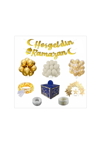 Gold, Deniz Kumu, Şeffaf Balonlu Hoş Geldin Ramazan Seti Hurma Kutulu Tüm Yaşlar
