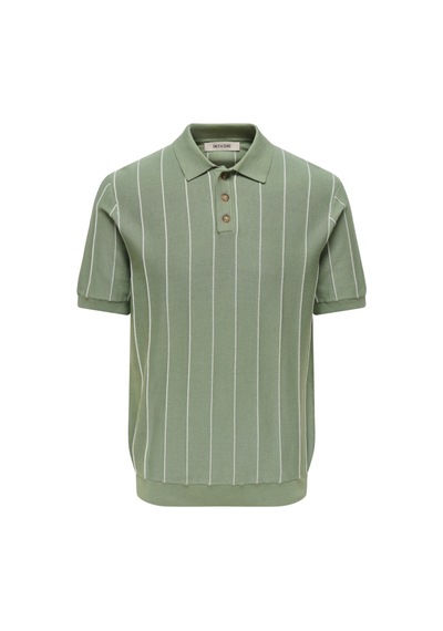 Only & Sons Erkek Çizgili Gömlek Yaka Yeşil T-shirt - 22037080 Yeşil