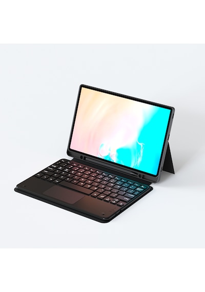 Samsung Galaxy Uyumlu Tab S10 Fe Plus Tablet Kılıf Bluetooh Bağlantılı Stand Klavyeli Tablet Touch Pad Yumuşak Tuş Siyah