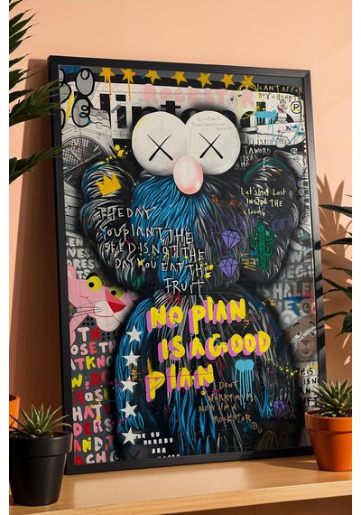 No Plan Is A Good Plan Çerçeveli Tablo Kaws Bff Pink Panther Cafe Ve Konsept Mekan Dekoru Street Art