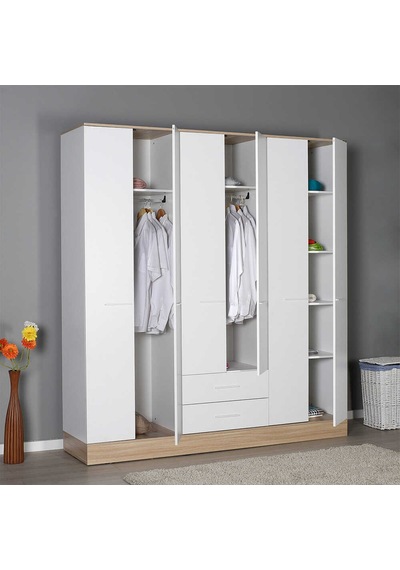 adoremobilya Base 6 Kapılı 2 Çekmeceli Gardırop-Italyan Meşe / Beyaz