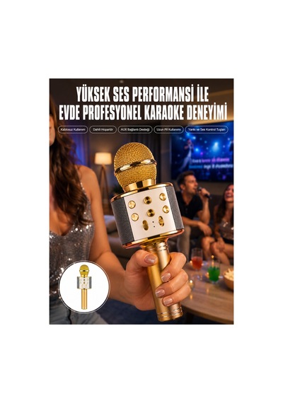 Karaoke Mikrofon Dahili Hoparlörlü Sdusbaux Girişli Bluetooth Hoparlör