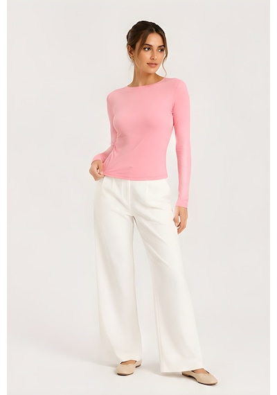 Lili Woman Kadın Thumbhole Fit Uzun Kollu Crop Bluz E.7006 Pembe