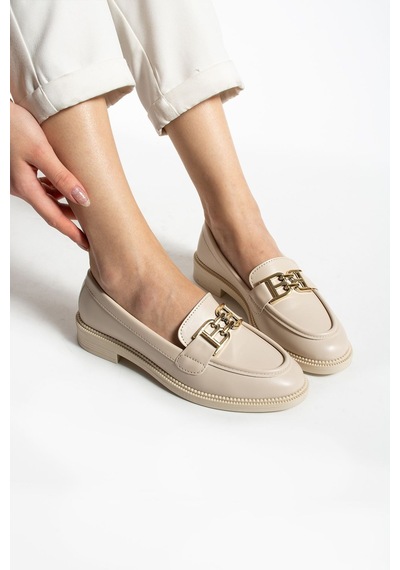 Tegan Kadın Loafer Makosen Casual Toka Detay Günlük Ayakkabı Bej