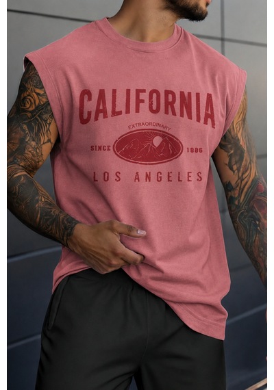 Cool Tarz Erkek Oversize Kolsuz Tişört %100 Pamuk California Baskılı Bisiklet Yaka Atlet Pudra Pudra Cool Tarz Erkek Oversize Kolsuz Tişört %100 Pamuk California Baskılı Bisiklet Yaka Atlet Pudra Pudra
