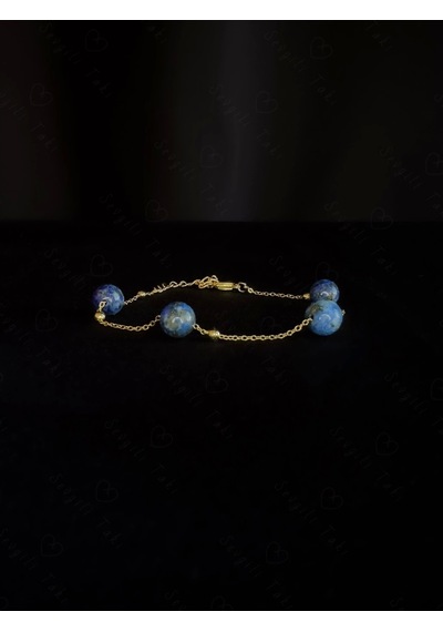 Lapis Lazuli Doğal Taşlı Çelik Bileklik -777 Serisi Gold