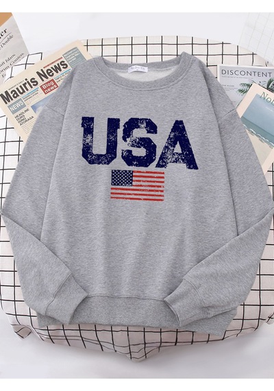 Startmore Startmoreabd Mektuplar Amerikan Bayrağı Yıldız Ve Çizgili Kadınlar Hoody Sokak Boy Hoodies Kişilik Sıc Gri