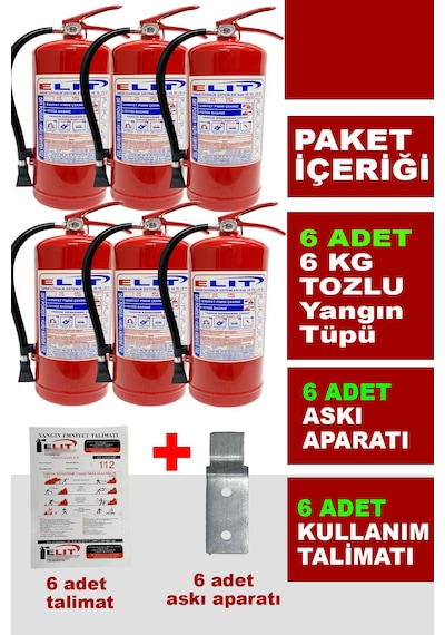 6 Kg Tozlu Yangın Söndürme Tüpü Askı Aparatı + Talimat Dahil Ruhsata Uygun 6'lı Paket