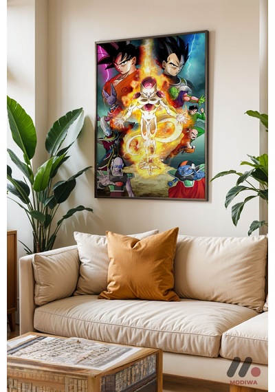Dragon Ball Goku Ve Vegeta Poster, Siyah Çerçeveli Duvar Tablosu - Anime Severlere Özel Hediye