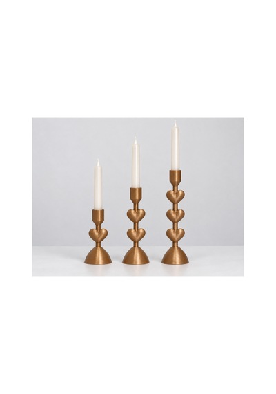 Lunera Kalpli Katmanlı Şamdan / Mumluk - Üçlü Set Bronz