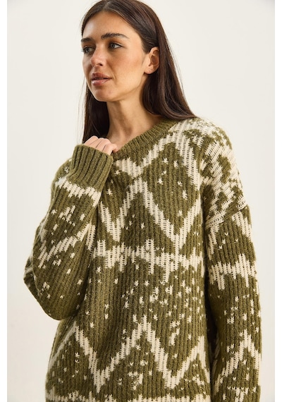 Shade Kadın Desenli Bisiklet Yaka Oversize Triko Kazak 60283826 - Çağla Yeşili Çok renkli