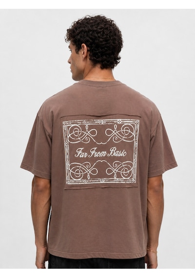 Respire Erkek Ffb Nakışlı Oversize T-shirt Kahve