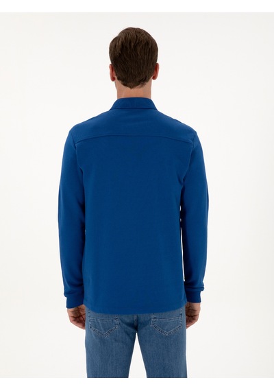 İndigo Regular Fit %100 Pamuk 3 İplik Polo Yaka Sweatshirt Mavi