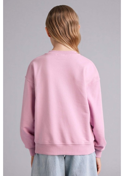 Defacto Relax Fit Bisiklet Yaka Baskılı Sweatshirt Kız Çocuk E6843A825WN Pembe