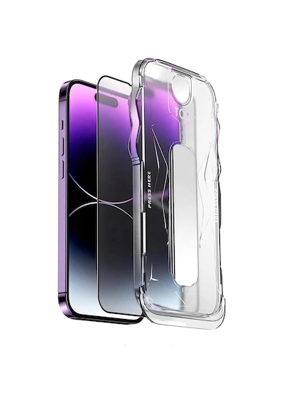 Apple Uyumlu   iPhone 16 Tam Kaplayan Siyah Çerçeveli Magic Ekran Koruyucu Cam Kolay Uygulama Aparatlı