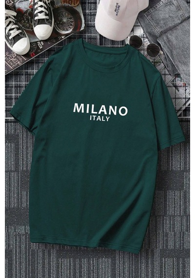 Erkek Milano Baskılı Oversize Tshirt Yeşil