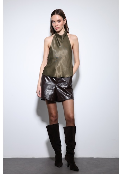 Antioch Saten Halter Kadın Top Haki