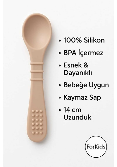 10 Parça Silikon Mama Seti - Bebek Beslenme Seti Bej