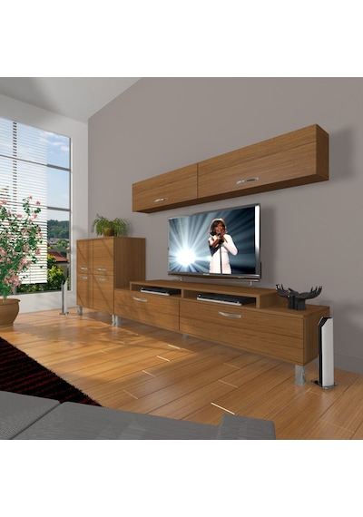 Decoraktiv Ekoflex 6y Slm Krom Ayaklı Tv Ünitesi Tv Sehpası Ceviz