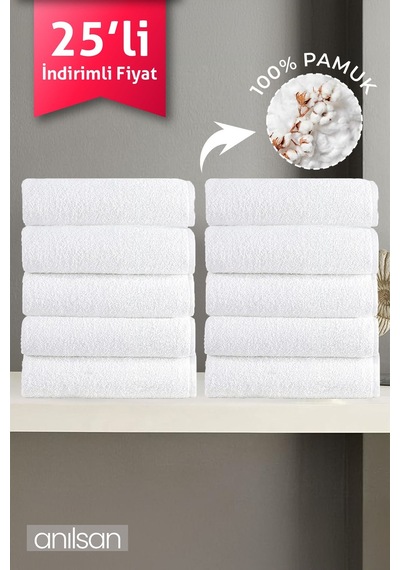 25'li Beyaz Banyo Havlusu - 70x140cm, 490gr, %100pamuk, Spa Ve Otel Havlusu, Günlük Kullanıma Uygun Beyaz