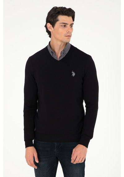 U.S. Polo Assn. Erkek Slim Fit V Yaka Siyah Basic Kazak 50293512-VR046