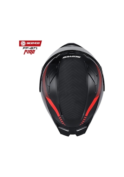 Scoyco FF-871 Fire Güneş Vizörlü Siyah Camlı Kapalı Kask Kırmızı - Siyah