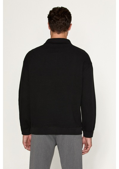 Grımelange Helor Erkek Organik Pamuklu Fermuarlı Dik Yaka Siyah Sweatshirt