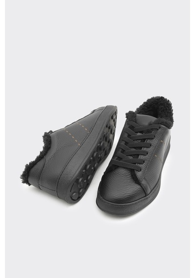 Derinet Hakiki Deri Comfort Taban Kürklü Kadın Sneaker Siyah Siyah