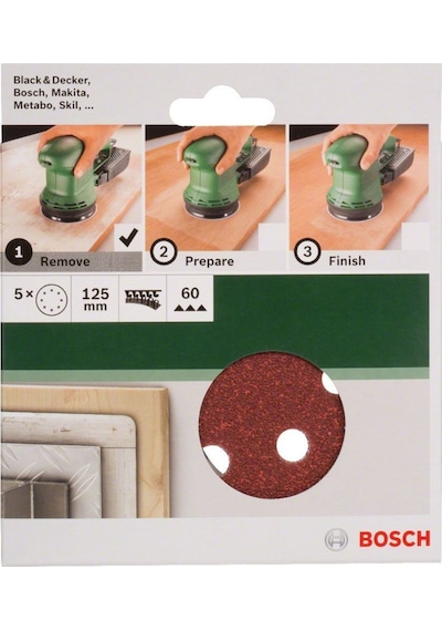 Bosch Eksantirik Zımpara Kağıdı 5'li 125 mm 60 Kum 8 Delik - 2609256A23