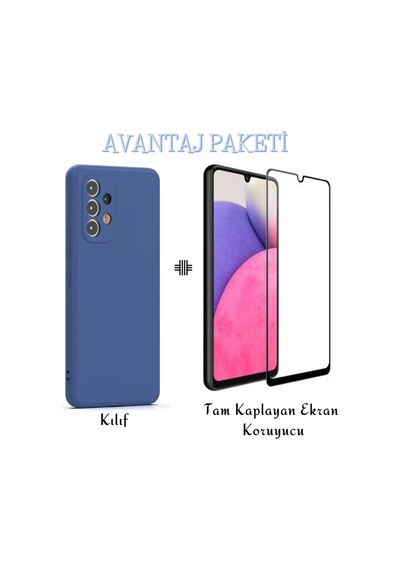 Samsung Galaxy Uyumlu A33 5g Esnek Dayanıklı Soft Tasarım Kılıf Ve Tam Kaplayan Ekran Koruyucu Col177965-mavi