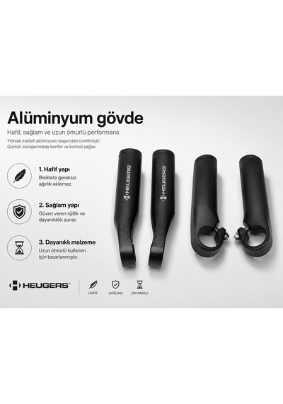 Heugers Ergonomik Alüminyum Dağ Bisikleti Barend Boynuz Gidon Ucu 116 Mm Siyah