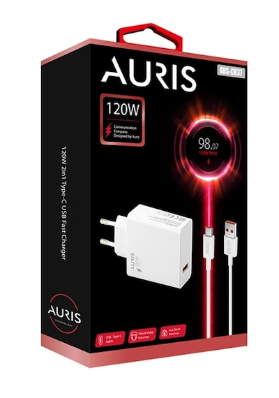 Auris Ars-ch37 120w Type-c Saliseli Turbo Şarj Aleti Beyaz