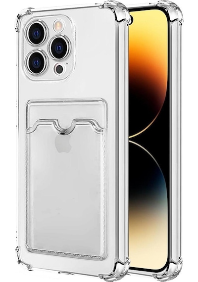 Apple iPhone 16 Pro Uyumlu Kılıf Darbe Emici Köşe Korumalı Kartlıklı Cüzdanlı Silikon Kapak Şeffaf