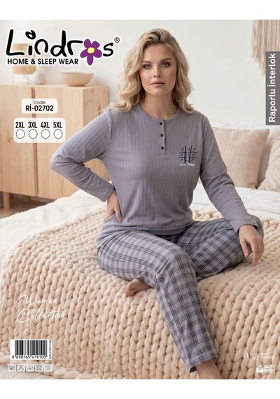 Boyraz Lindros Kadın Düğme Yaka Raporlu İnterlok Kışlık Battal Pijama Takımı 02702 - 1 Adet Füme Boyraz Lindros Kadın Düğme Yaka Raporlu İnterlok Kışlık Battal Pijama Takımı 02702 - 1 Adet Füme