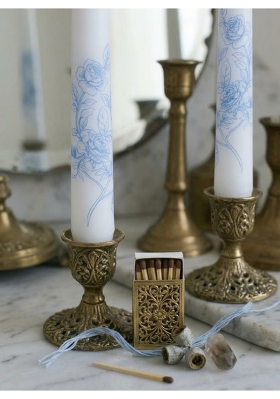 Blue Blanc Rose Desenli 2'li Şamdan Mumu Mavi