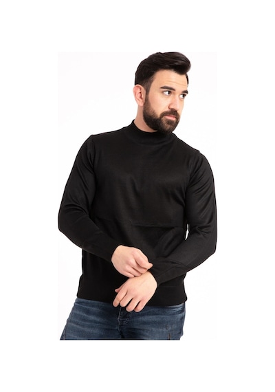 Nacar Store Erkek Siyah Ince Yünlü Yarım Boğazlı Triko Kazak