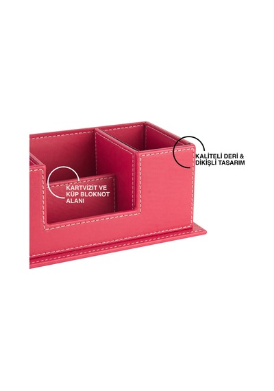 Masaüstü Deri Organizer Kalemlik 4 Gözlü Desktop Organizer Rainbow Vegan 10x12x25 Cm. Fuşya