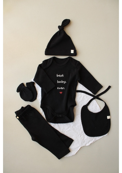 Oh Lala Koala Baby Nakışlı 5li Uzun Kollu Yenidoğan Set Siyah
