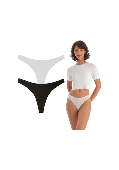Kadın Pamuklu Basic Tanga Külot, 2'li Paket, Beyaz-siyah Beyaz - Siyah