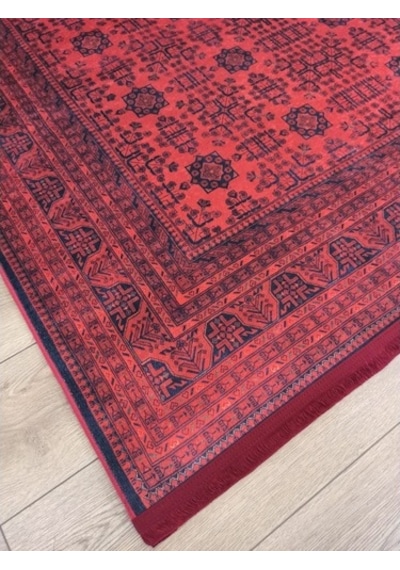 Çam Halı Gloria Td410 Bordo Afgan Desen Dokuma Saçaklı Kilim