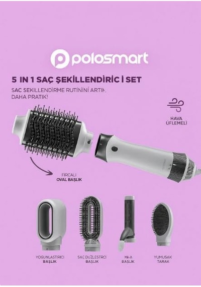 Hava Üflemeli Düzleştirme Başlıklı 5 In 1 Saç Şekillendirici Set Genel