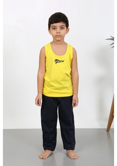 Akbeniz Erkek Çocuk Sıfır Kol Penye Pijama Takım Sarı 20439