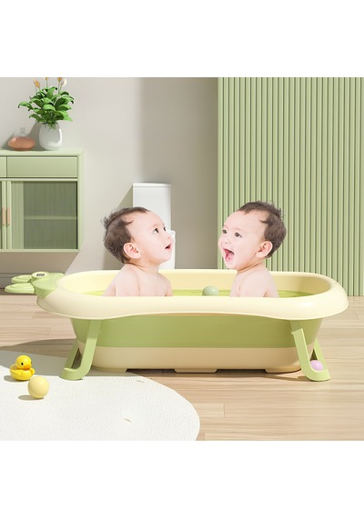 Katlanabilir Termometreli Bebek Küveti Filesi Bebek Havuzu Yeşil