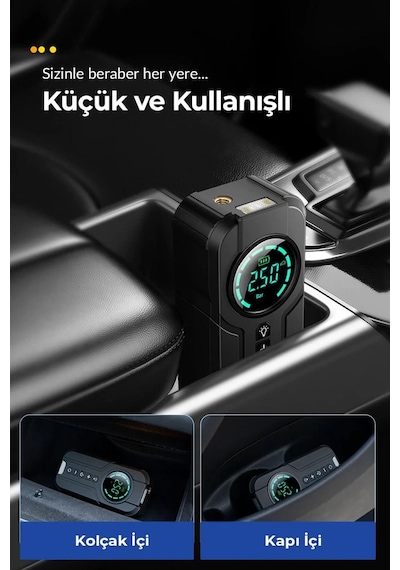 Volemi Vm-726 4'ü 1 Arada Taşınabilir Şarjlı Akü Takviye Cihazı Ve Lastik Şişirme Pompası 10000mah Powerba