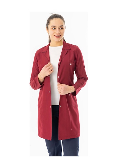 Spor Yaka Uzun Kol Kadın Personel Önlüğü Alpaka Kumaş Bordo Rnk107 Bordo