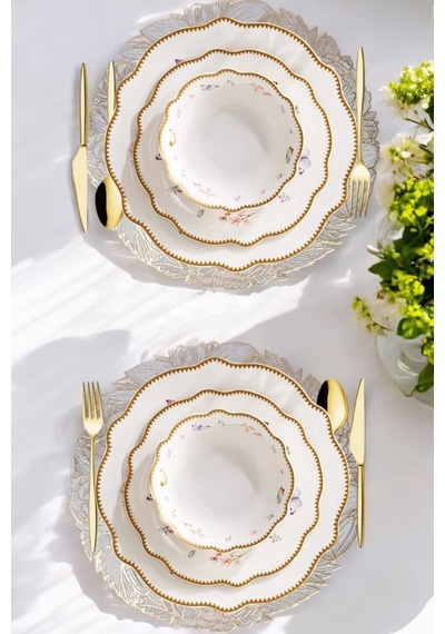 Digithome Acar 6 Lı Amerikan Servisi Supla Yuvarlak Gold 38 Cm Acr-283 C320.033 Sarı