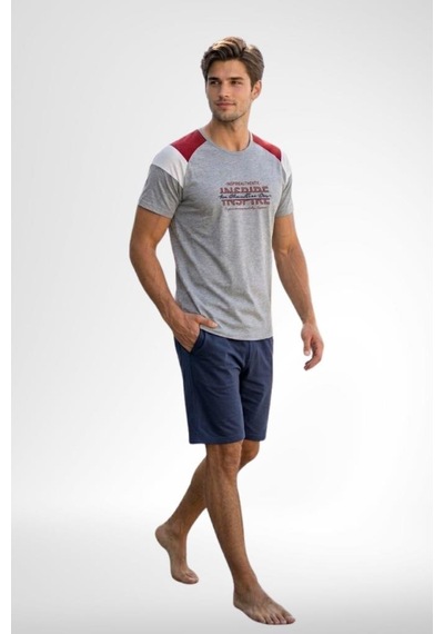 Mecit Pijama Mecit 4004 Gri Kısa Kollu Şortlu Erkek Pijama Takımı