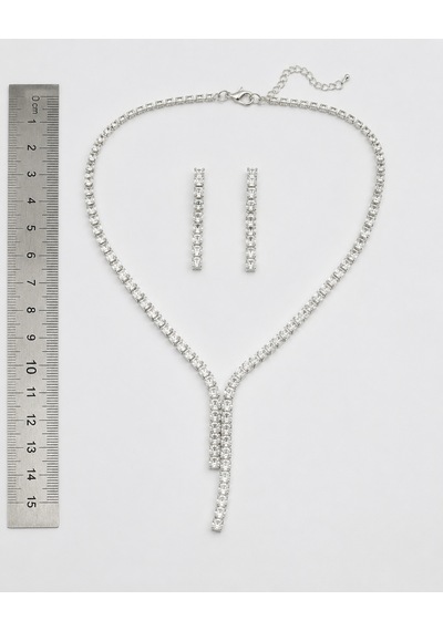 Crystal Zarafet Kadın Işıltılı Taşlı Abiye Kolye Küpe Seti, Y Model Gümüş Renk Bijuteri Takı Seti Renkli Crystal Zarafet Kadın Işıltılı Taşlı Abiye Kolye Küpe Seti, Y Model Gümüş Renk Bijuteri Takı Seti Renkli