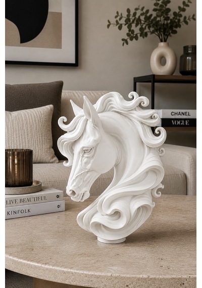 3d Horse Dekoratif Büst 25 Cm Beyaz