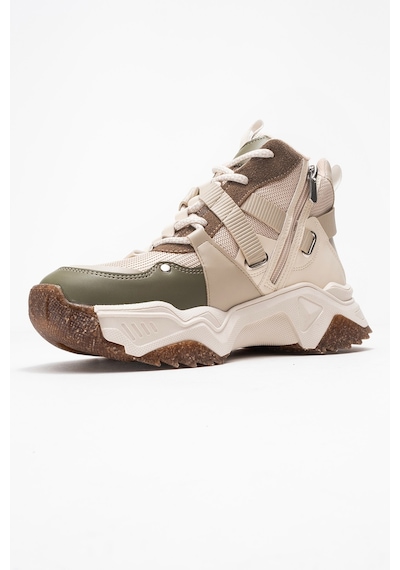 Luvishoes Luvi Shoes Clara Bej Yeşil Fermuarlı Ve Bağcıklı Kadın Spor Bot Bej - Yeşil